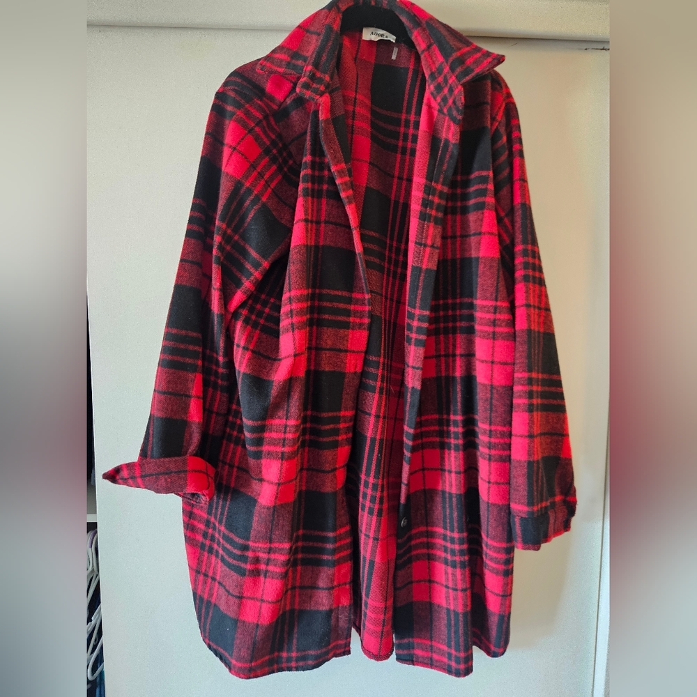 ADORA Red and Black A-Line Pleated Button Down